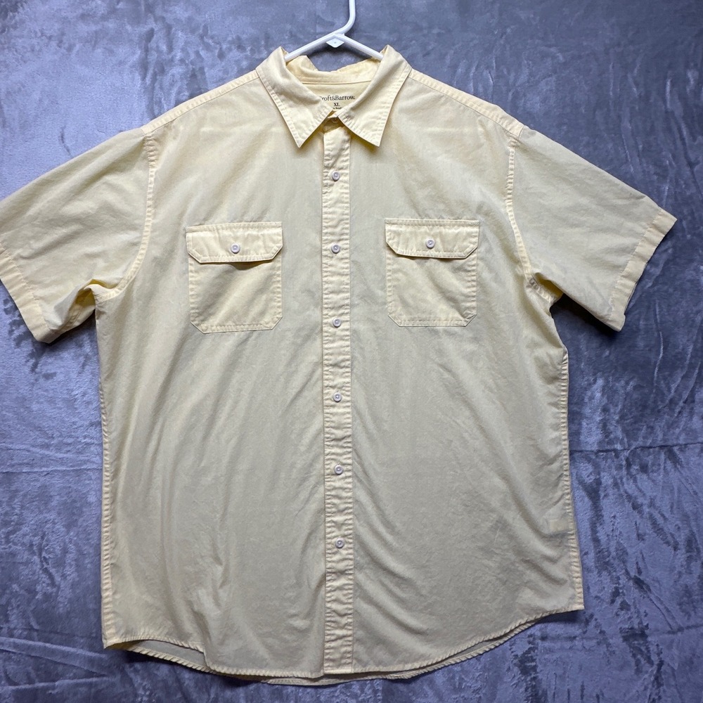 Croft & Barrow Mens Yellow Short Sleeve Button Down Shirt XL Chest Pocket Casual